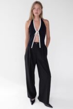 Knit Halter Top With Contrast Bow - Image 2