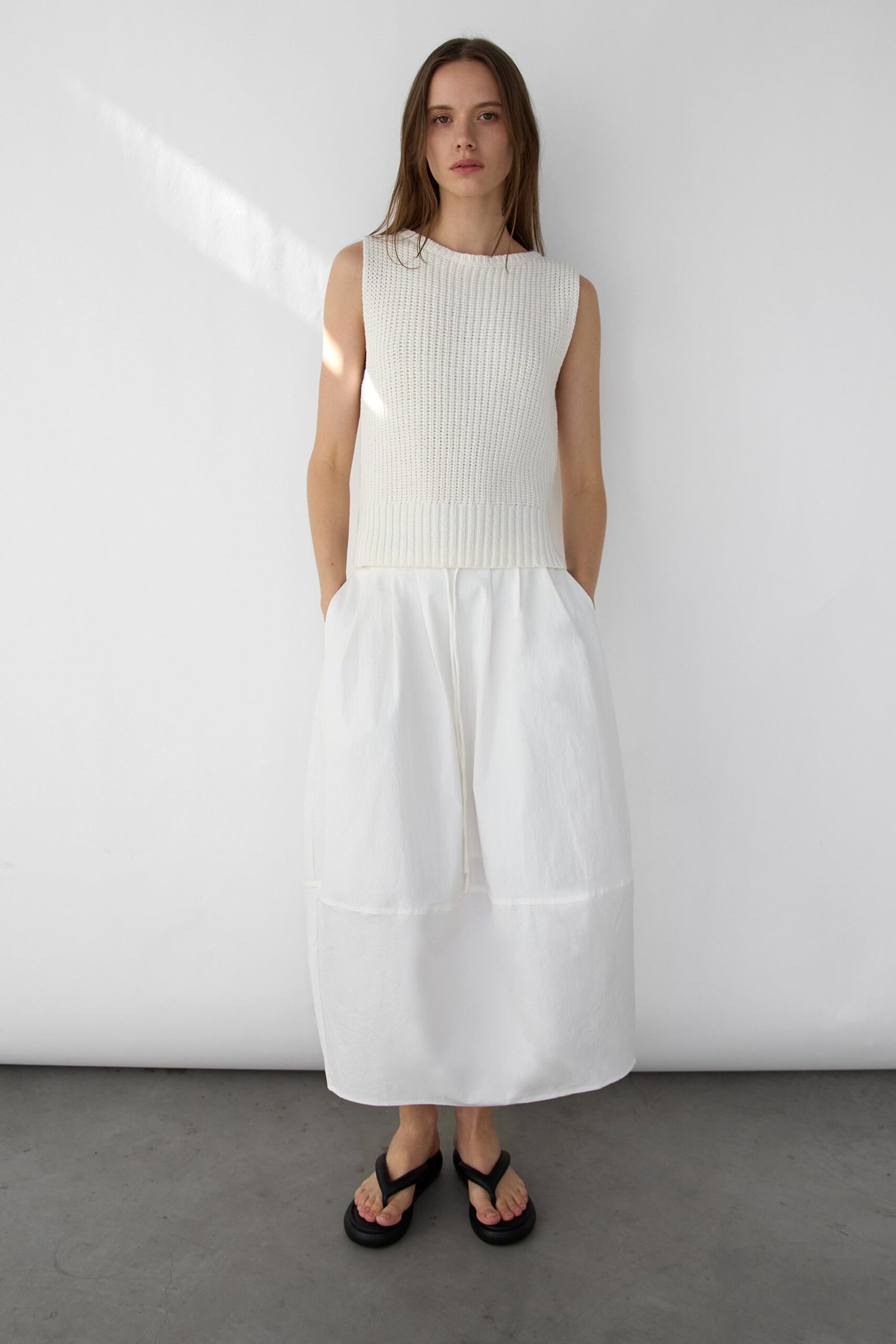 Sweater-14032_Cream-1.jpg High Neckline Knit Tank - Image 1