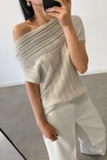 Slouchy Off The Shoulder Short Sleeve Sweater - Image 6