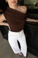 Short Sleeve Off The Shoulder Knit Sweater - Image 3