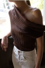 Short Sleeve Off The Shoulder Knit Sweater - Image 5