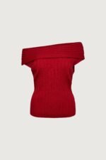 Short Sleeve Off The Shoulder Knit Sweater - Image 2