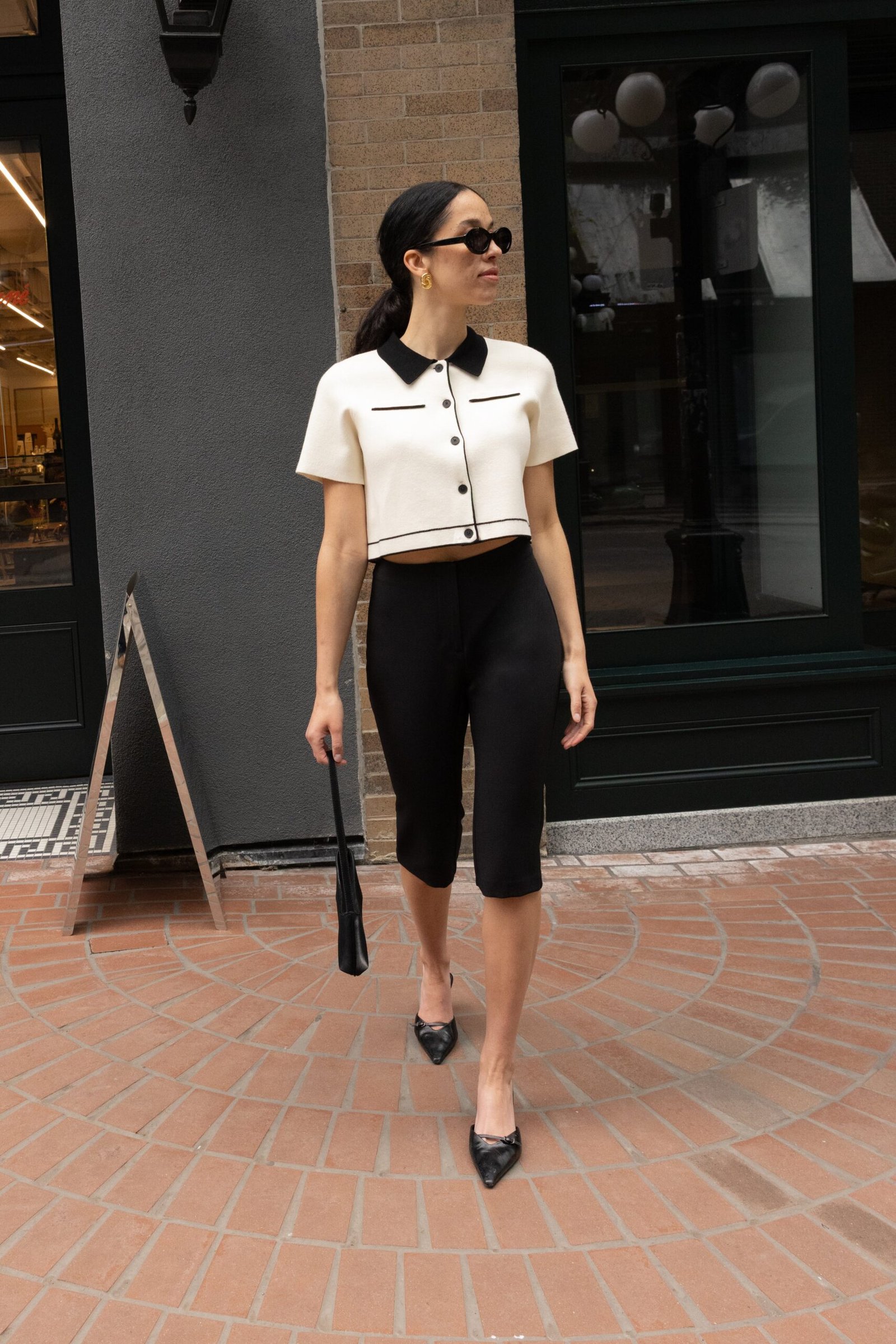 Sweater-6834_Cream_Black-1.jpg Cropped Knit Contrast Trim Top - Image 1