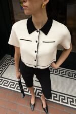 Cropped Knit Contrast Trim Top - Image 6