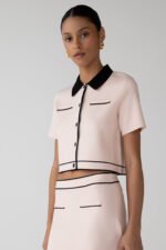 Cropped Knit Contrast Trim Top - Image 4