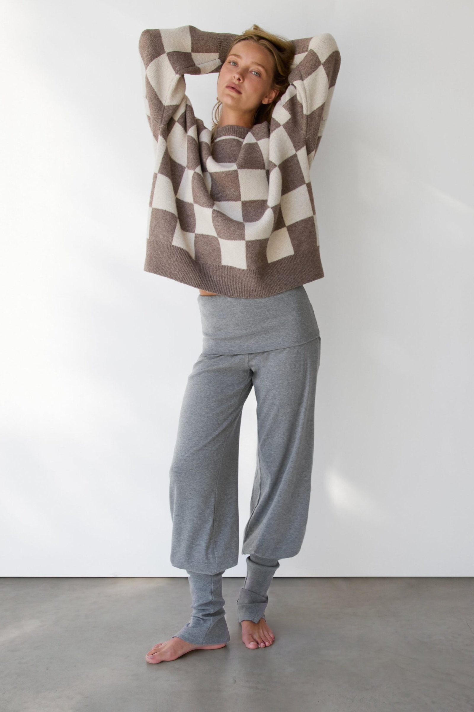 Sweater-8220_BROWN_LENTIL_CHECK-1.jpg Crewneck Sweater - Image 1