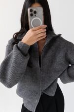 High Neckline Zip Up Sweater - Image 3