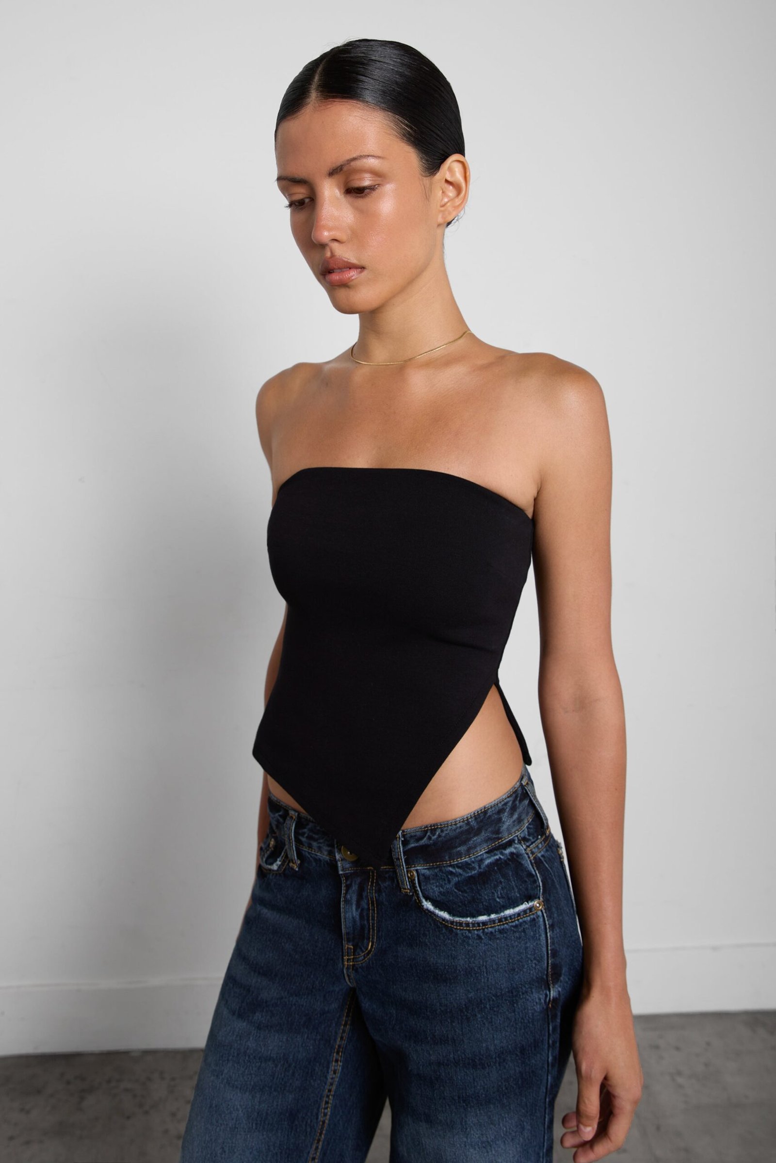 TShirt-11724_Black-1.jpg Cropped Tube Top With Side Slit - Image 1
