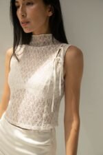 Lace Mockneck Tank Top With Bows