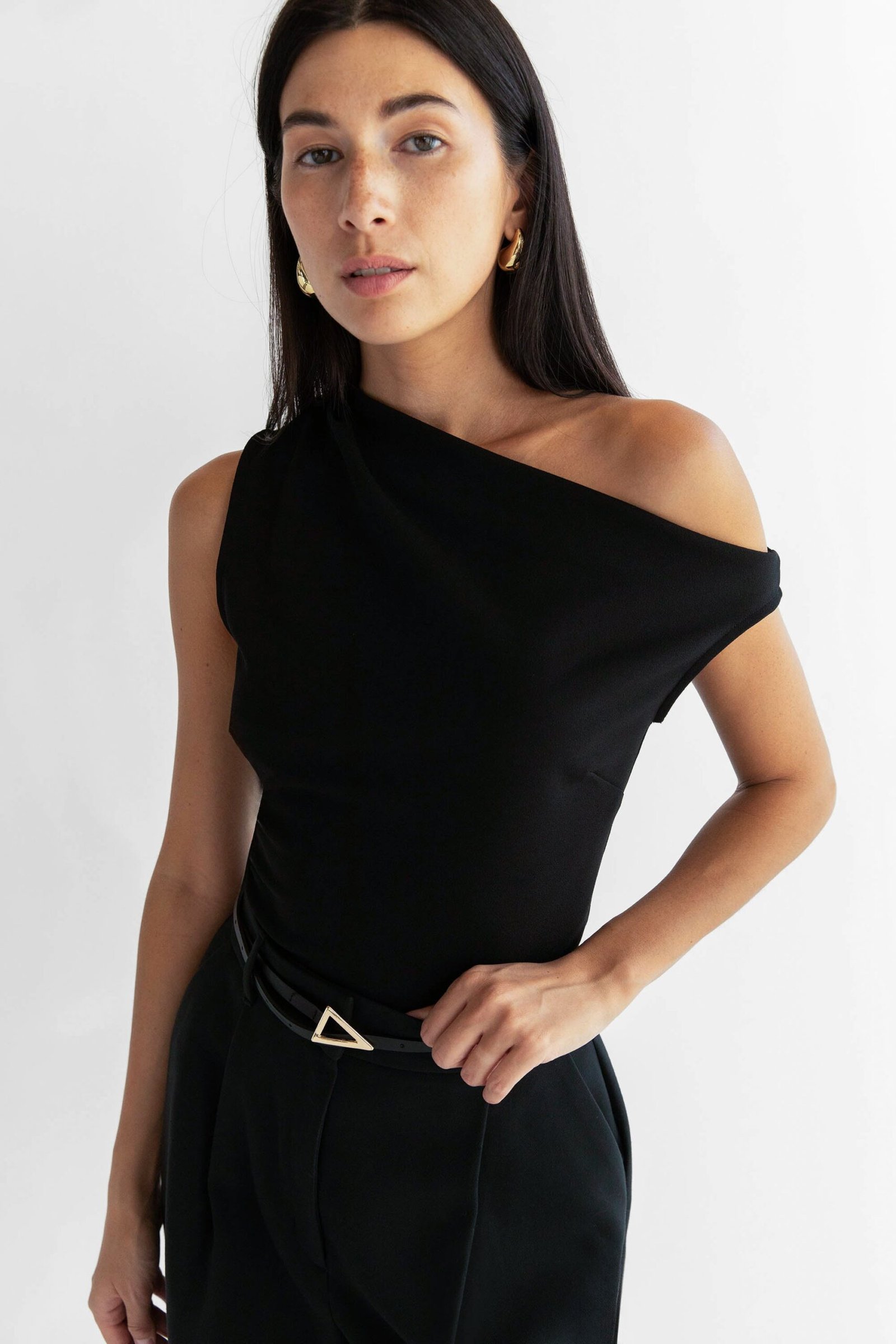 TShirt-12567_Black-1.jpg Asymmetric Off The Shoulder Tank - Image 1