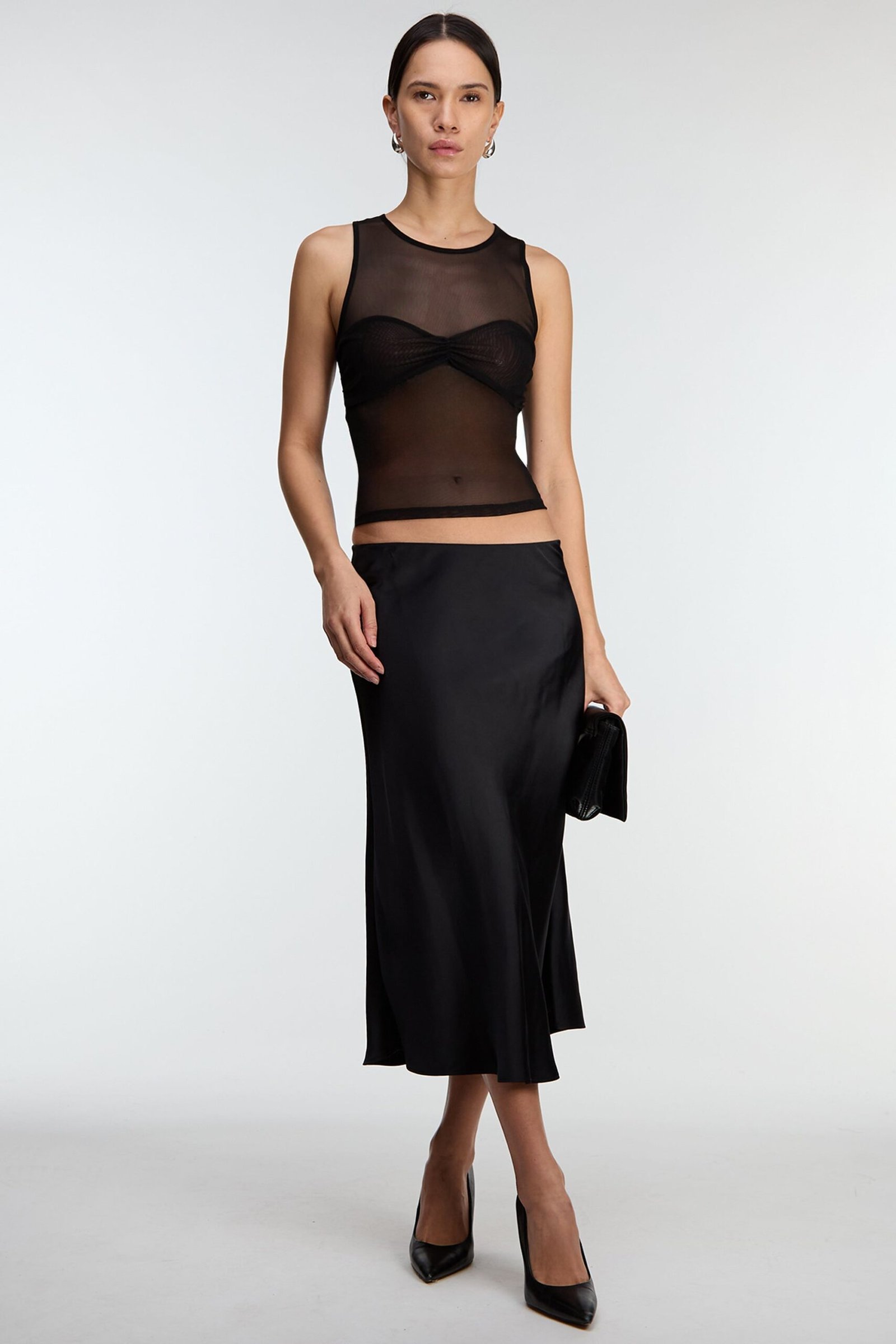 TShirt-13574_Black-1.jpg Mesh Tank Top With Ruched Bralette - Image 1