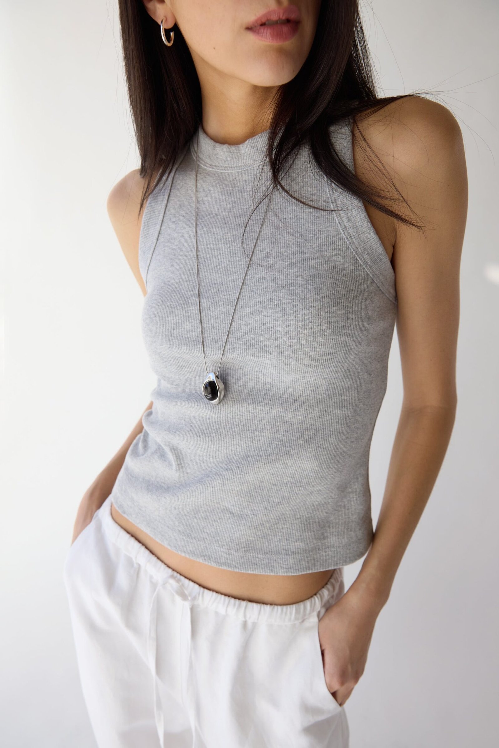 TShirt-13963_Medium_Heather_Grey-1.jpg Ribbed High Neck Tank Top - Image 1