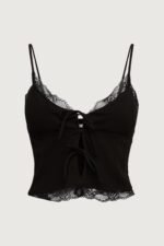 Tie Front Lace Trim Tank Camisole - Image 6
