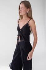 Tie Front Lace Trim Tank Camisole - Image 3