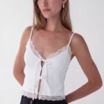 Tie Front Lace Trim Tank Camisole