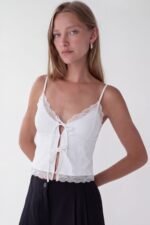 Tie Front Lace Trim Tank Camisole