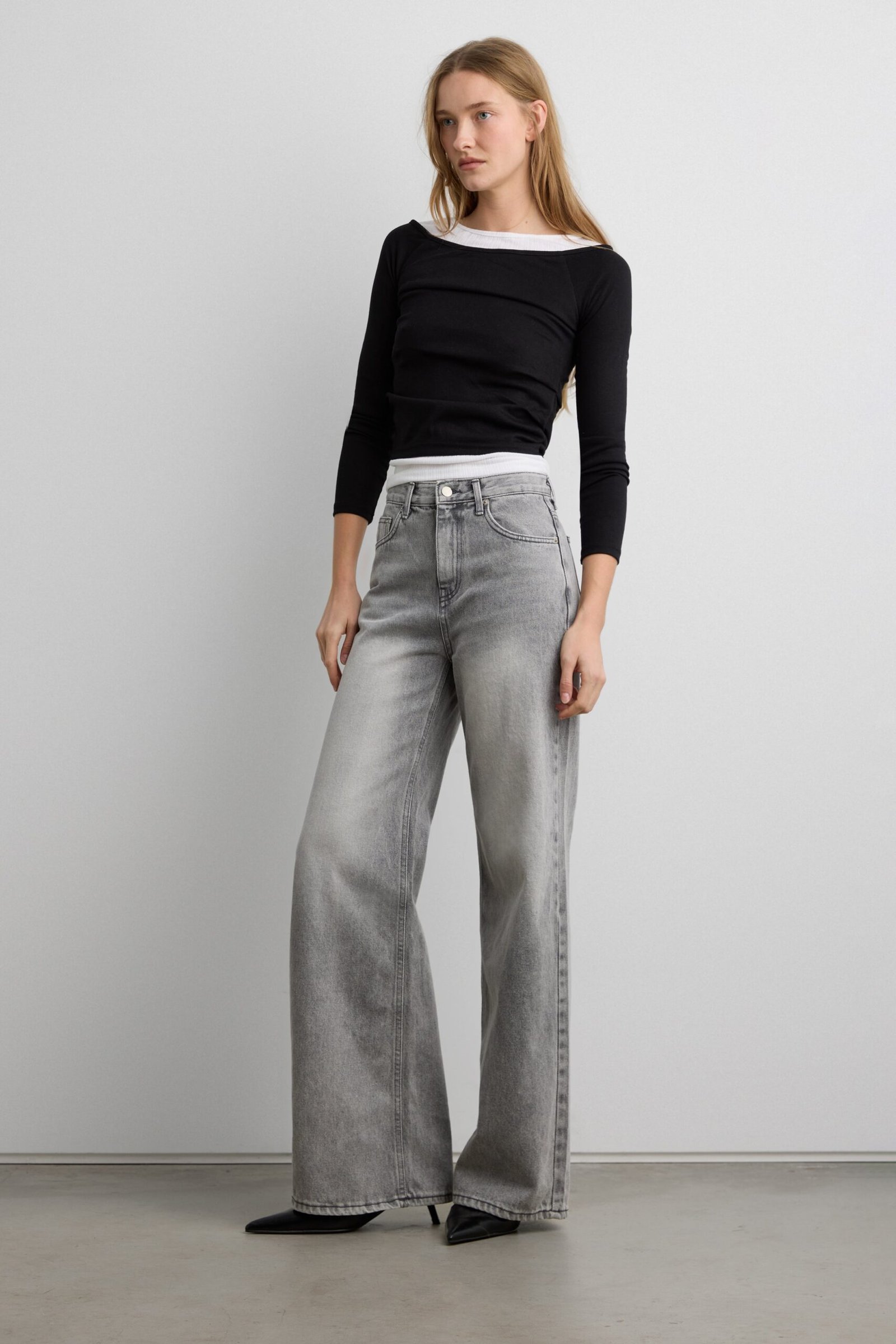 TShirt-15125_Black-1-1.jpg Layered Boat Neck Top - Image 1
