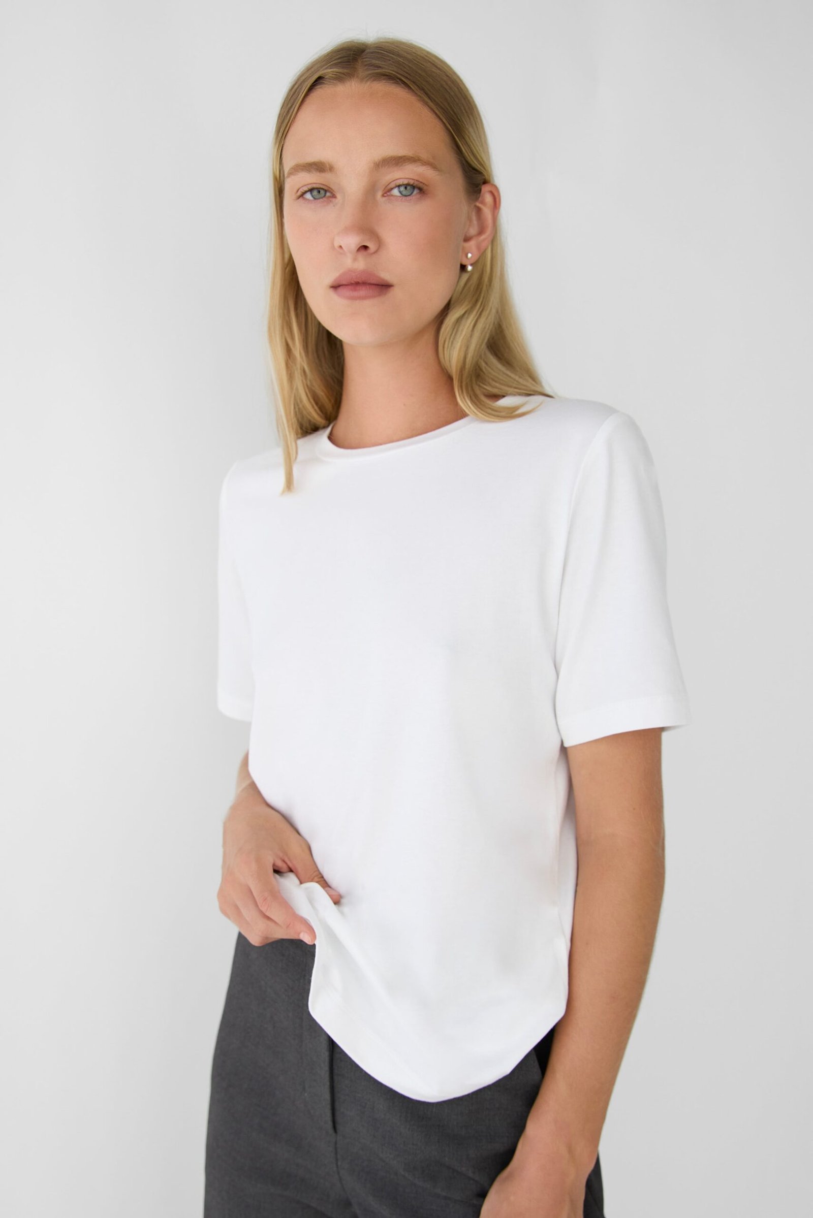 TShirt-3464_White-1.jpg Cotton Modal Crewneck T-Shirt - Image 1