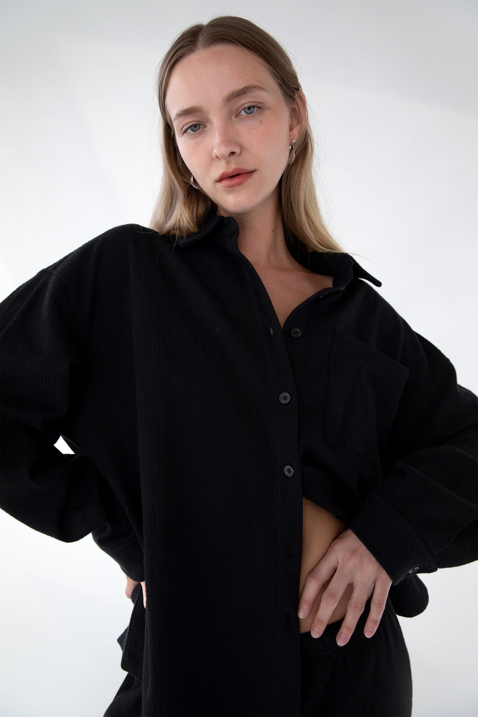 TShirt-6318_Black-1.jpg Oversized Knit Shirt - Image 1