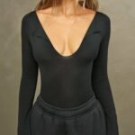 Notched V Neck Long Sleeve