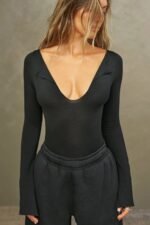 Notched V Neck Long Sleeve