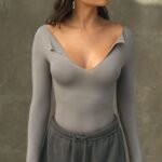 Notched V Neck Long Sleeve
