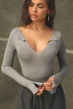 Notched V Neck Long Sleeve - Image 4